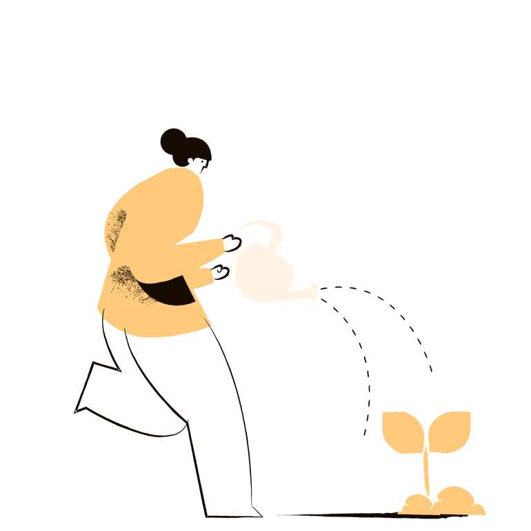 Eine Frau gießt eine Pflanze