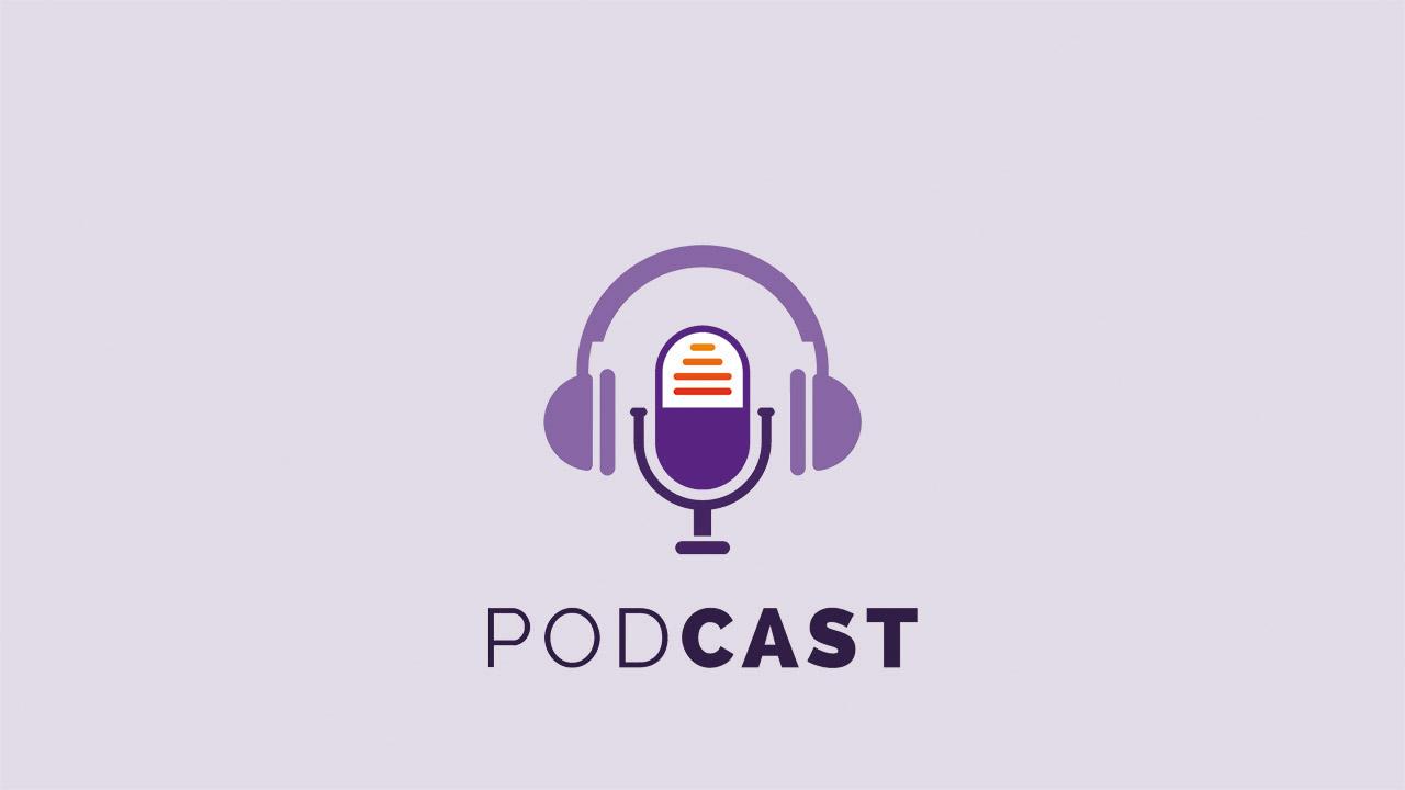 Symbol für Podcasts: Kopfhörer über Mikrophon