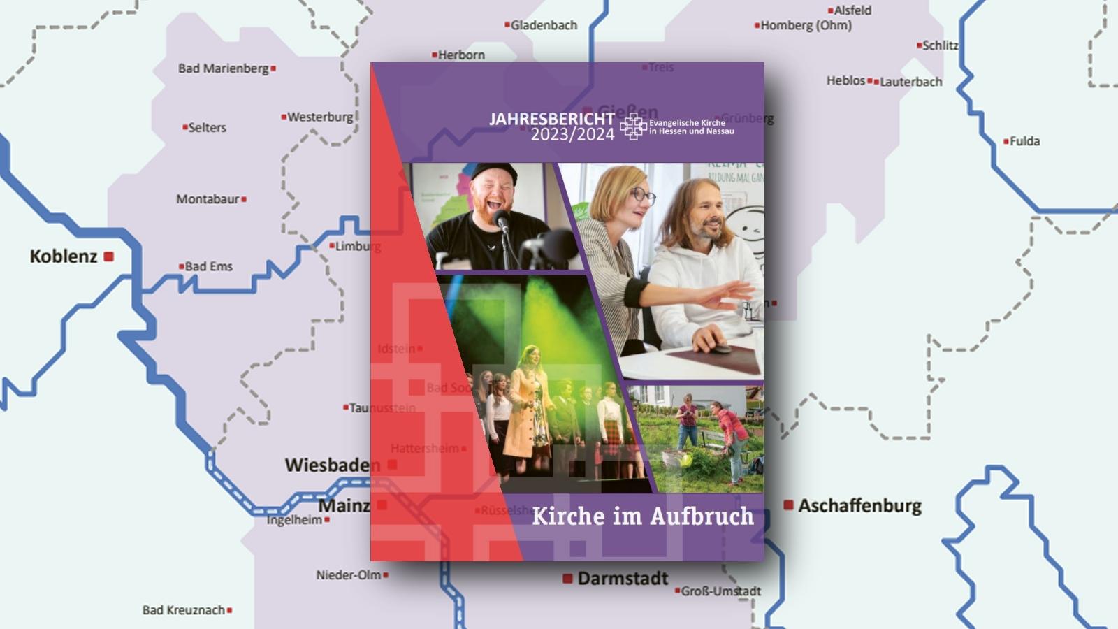 Cover des Jahresberichts auf einen Kartenausschnitt EKHN-Gebiet