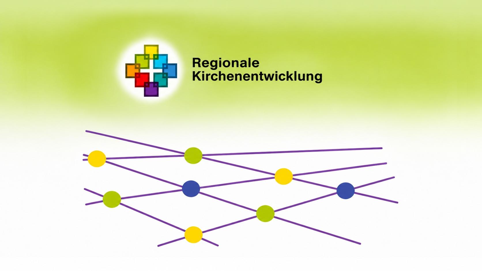 Logo mit farbigem Facettenkreuz, darunter Vernetzungslinien
