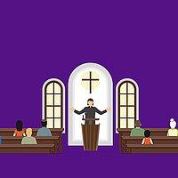 Mitgliedschaft Grafik mit Menschen in einem Gottesdienst