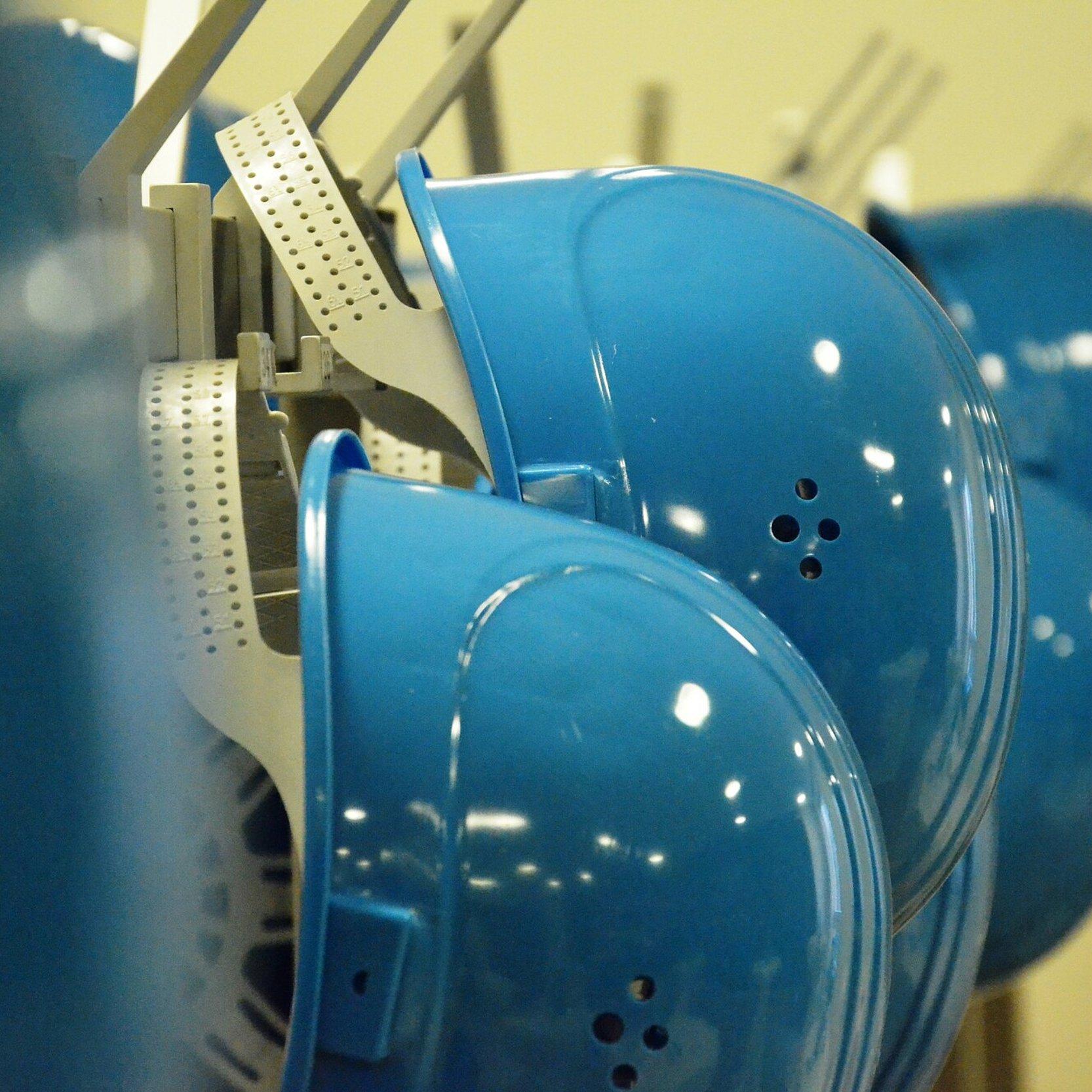 Bauhelme Baustelle Blaue Sicherheitshelme