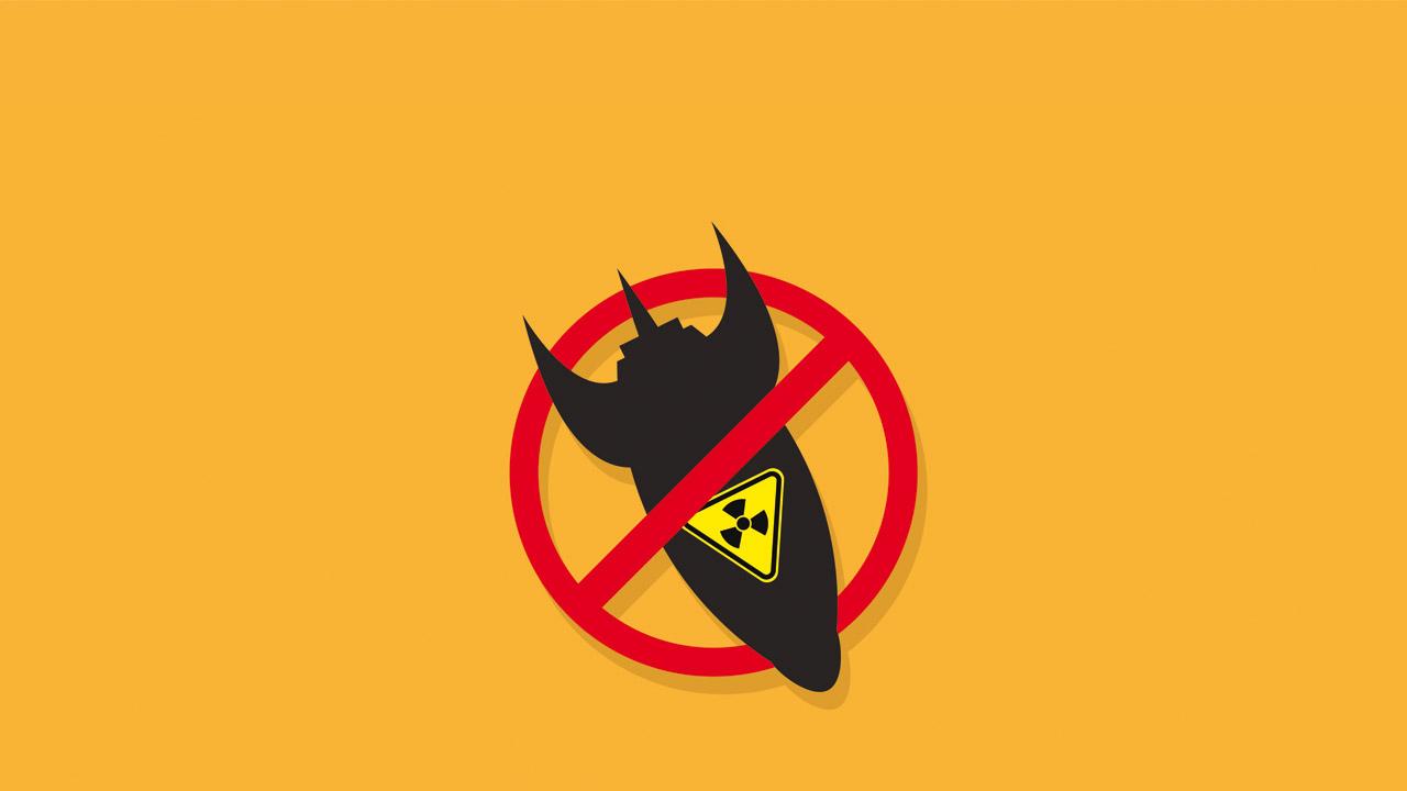 Atomrakete hinter einem Verbotsschild