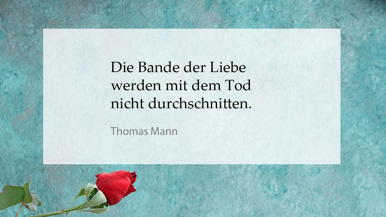 Tröstender Spruch Thomas Mann: Die Bande der Liebe werden mit dem Tod nicht durchschnitten.