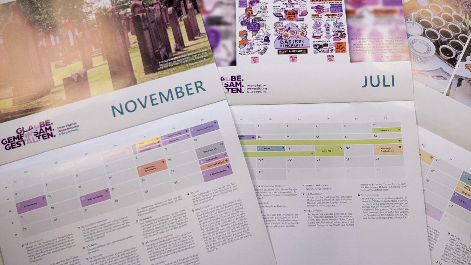 Verschiedene Seiten des Kalenders