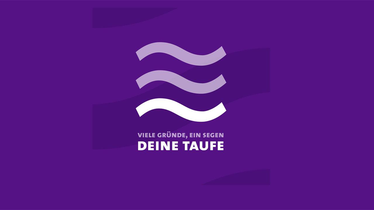 Drei Wellen und die Worte: Viele Grunde, ein Segen, deine Taufe