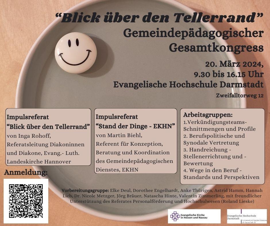 Teller mit Smiley und Textinformationen zur Veranstaltung